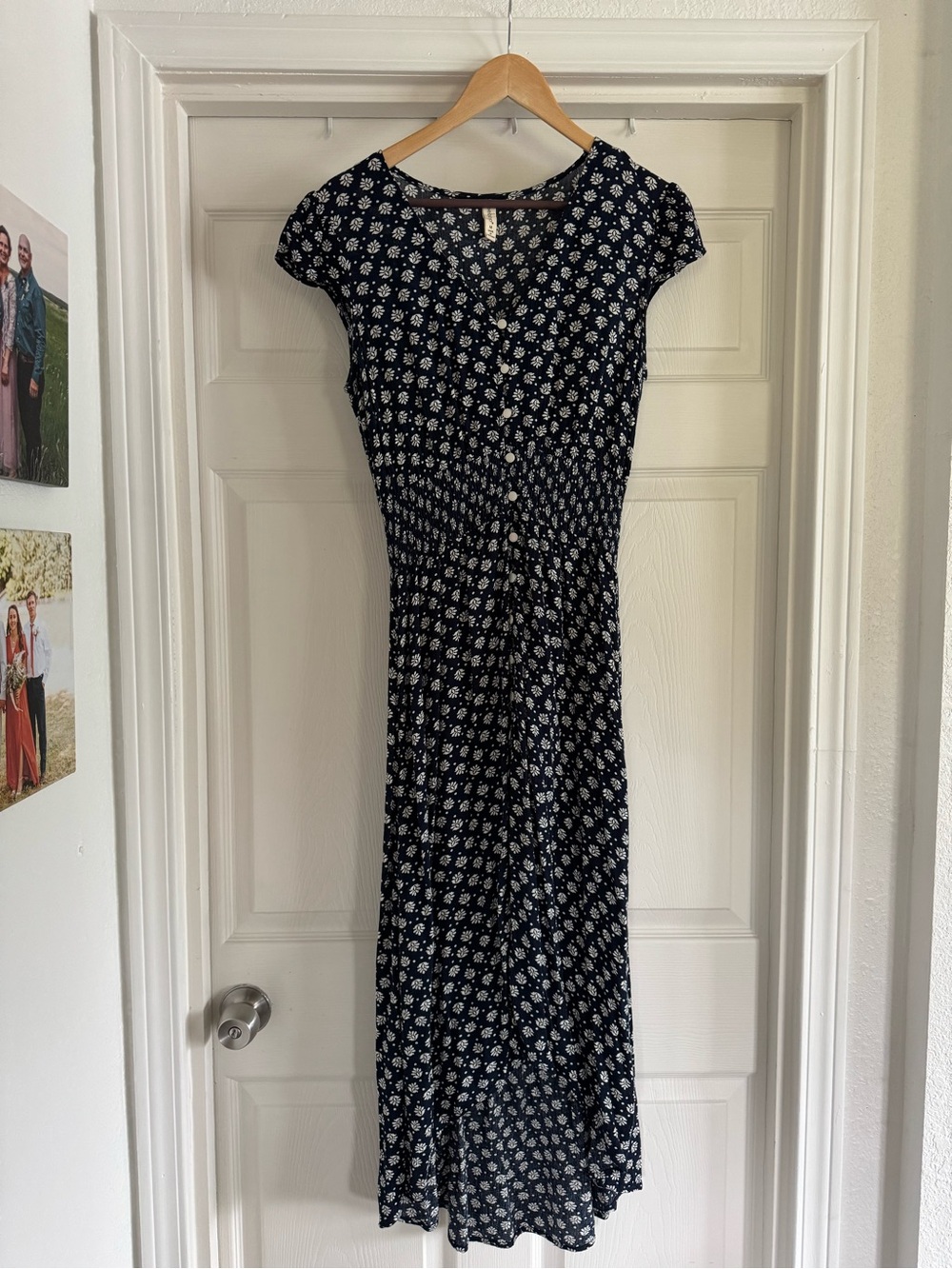 BeBop Navy Blue Floral Button-Front Dress, Size Medium